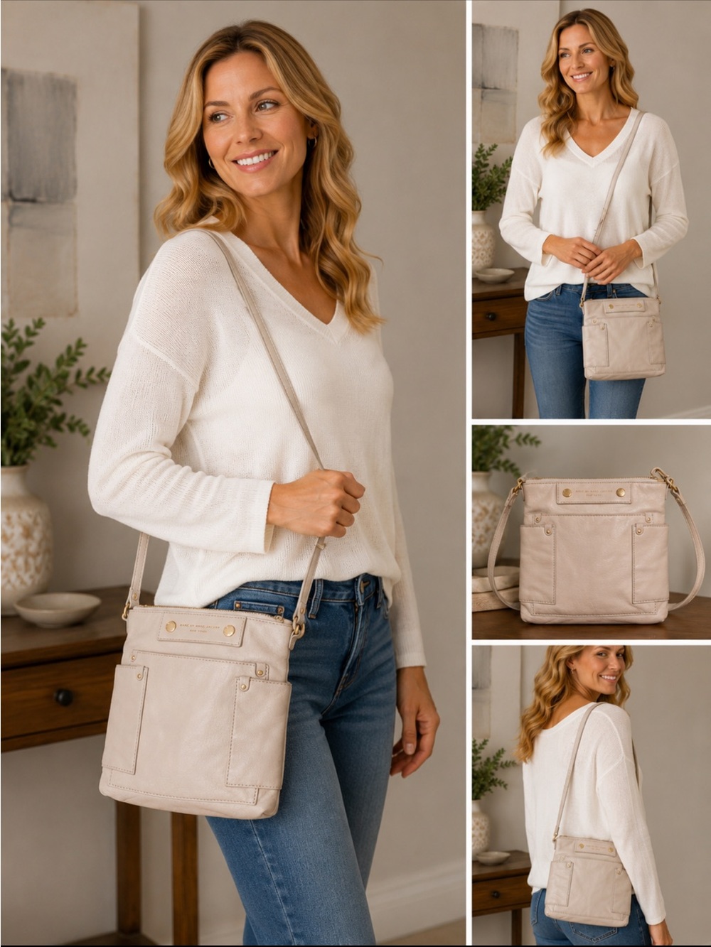Marc by Marc Jacobs Cream Crossbody Bag with Gold Accents